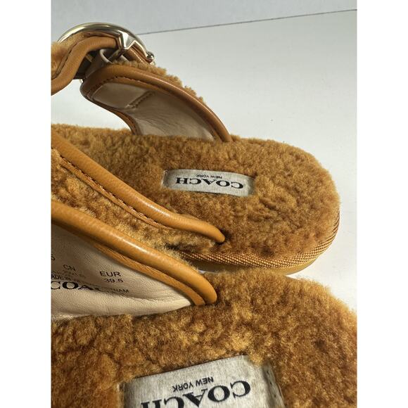 Coach Hollie Flip Flops Plush Shearling Slip On Thong Sandals Butterscotch Sz 9B - Picture 11 of 14